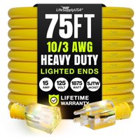 Cable De Extensión Lifesupplyusa, 75 Pies, Calibre 10/3, 15 A, 125 V, Amarillo