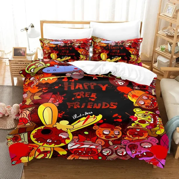 Cartoon Happy Tree Friends Bedding Set Duvet Cover Bed Set Quilt Cover Pillowcase Comforter Boys Adult Bedding Bed Sheets