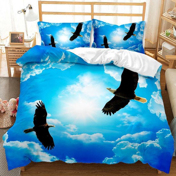 Bald Eagle Duvet Quilt Set Pillowcase Bedding Double Queen 3-Piece Bedding Set