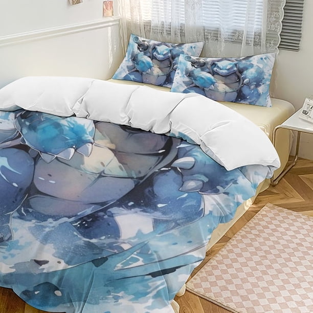 Squirtle Bed Duvet Cover Funny Anime Cartoon Bedding Sets Lightweight 3 Piece Comforter Sets