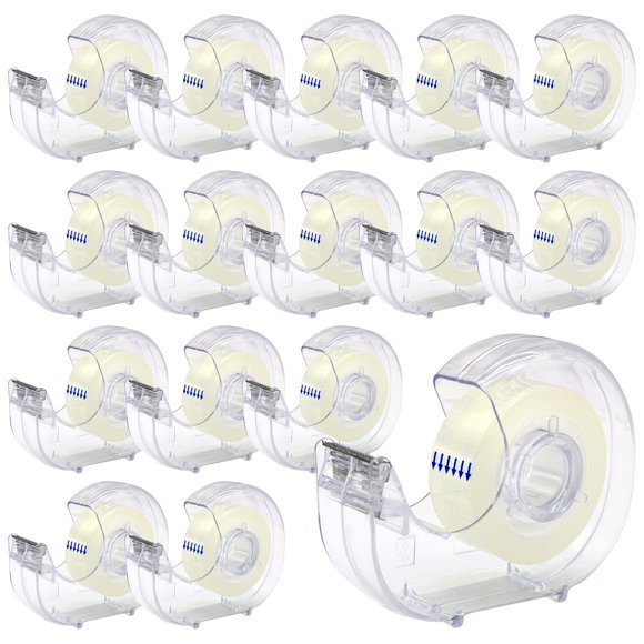 Cinta adhesiva transparente OWLKELA, paquete de 16 con dispensador de 0,7 cm x 25 m