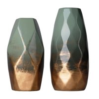 Homeessentials - Set 2 Jarrones De Cerámica Dorado/Verde