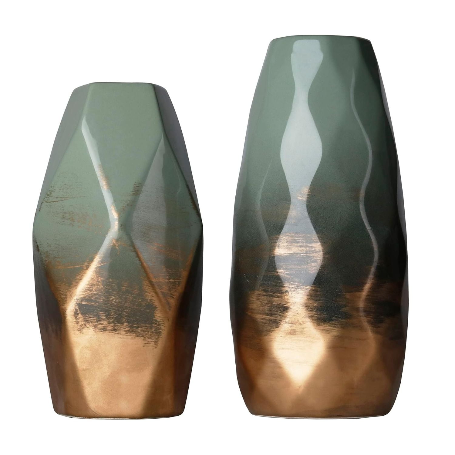 Homeessentials - Set 2 Jarrones De Cerámica Dorado/verde