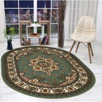 Home Fashion.Cl - Alfombra Redonda Verde 150X150 Cm Antideslizante Estilo Persa