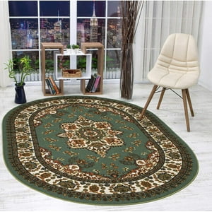 Home Fashion.Cl - Alfombra Redonda Verde 150X150 Cm Antideslizante Estilo Persa