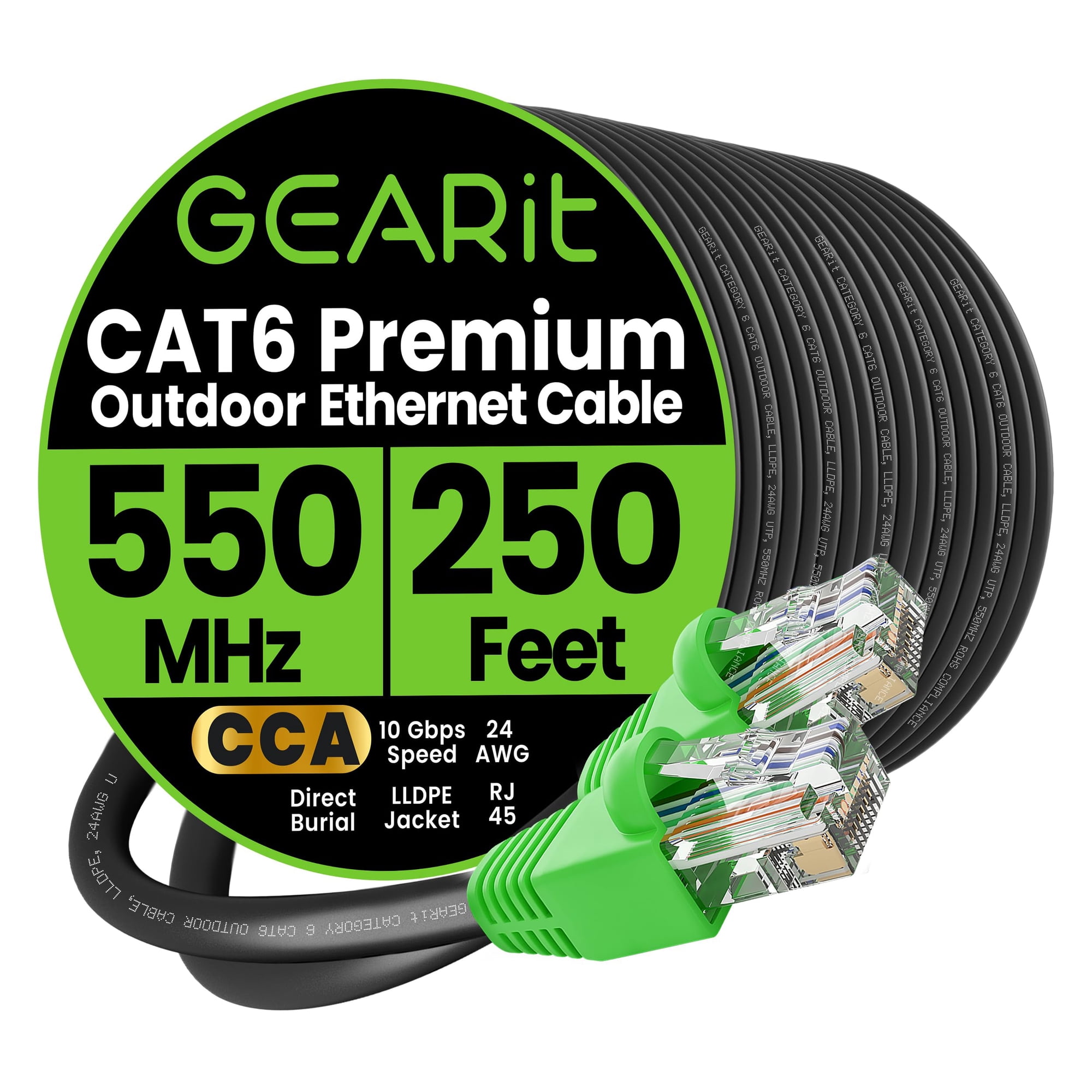 Cable Ethernet Gearit Cat6 De 250 Pies Para Entierro Directo En Exteriores, 10 Gbps