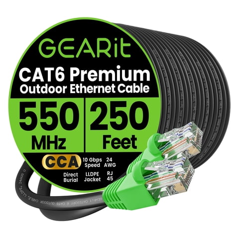 Cable Ethernet Gearit Cat6 De 250 Pies Para Entierro Directo En Exteriores, 10 Gbps