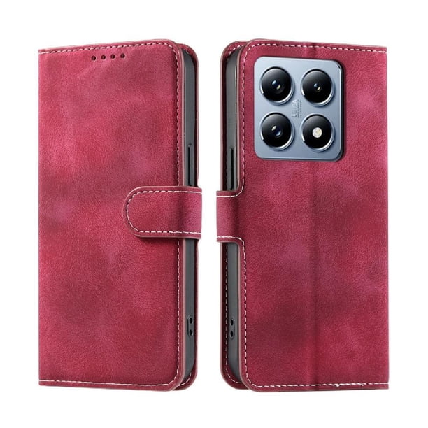 Funda Cartera para Xiaomi 14T Pro Tapa con Ranuras, Soporte y Correa Rojo