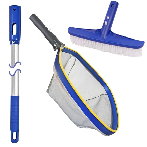 Kit de limpieza para piscina Poolvio con cepillo de 25 cm, pértiga de 127 cm y red