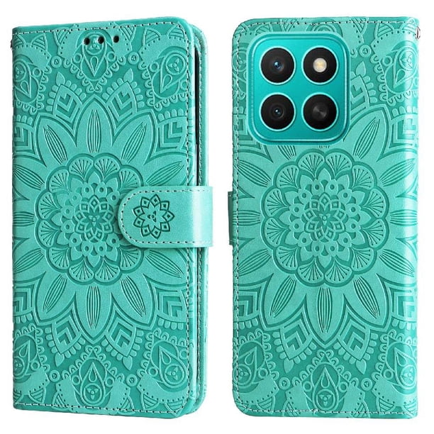 Funda tipo cartera FOXDOCK para Honor X8C , diseño girasol en relieve, cuero PU, cierre magnético, soporte y tarjetero