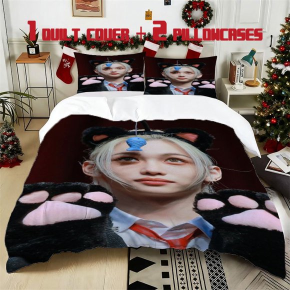 3pcs K POP Felix Small Fish Printed Bedding Set Soft Duvet Cover with 2 Pillowcases All Season Comfort
