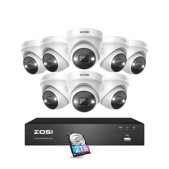 ZOSI NVR 4K de 16 canales con disco duro de 2 TB y 8 cámaras PoE de 5 MP