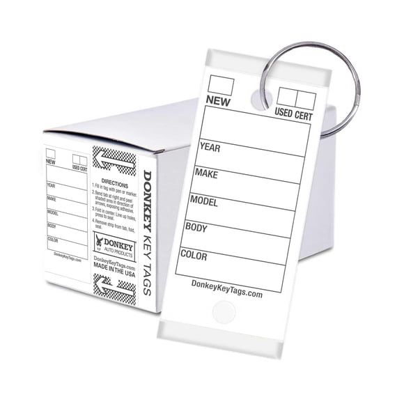 Etiquetas para llaves Donkey Auto 7,6 cm x 7,6 cm – Paquete de 250 (blanco)