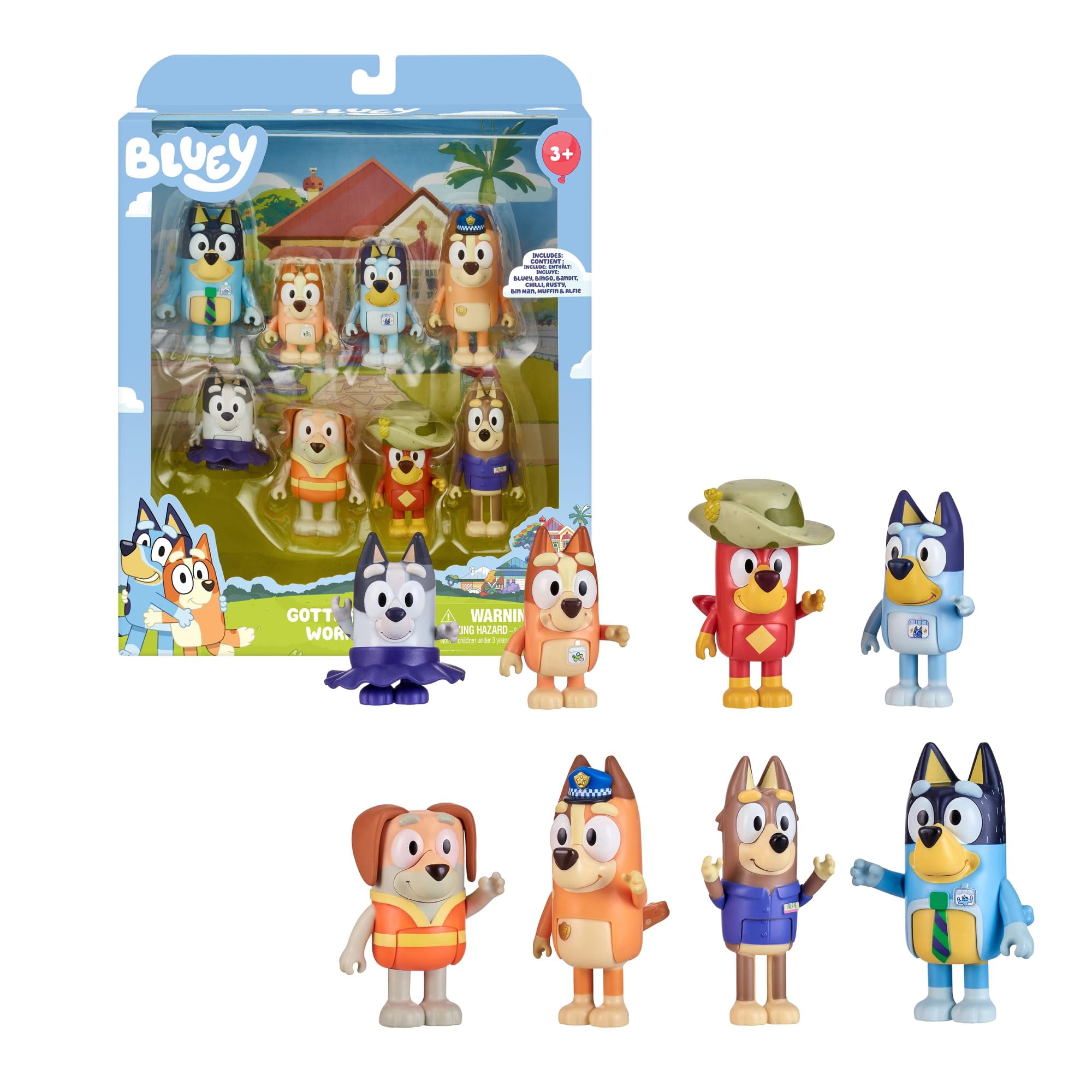 Pack De 8 Figuras Articuladas De Aventura De Bluey