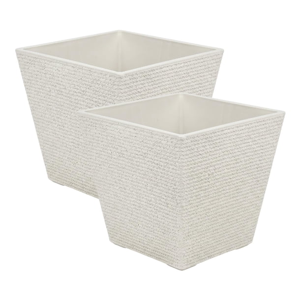 Set 2 Macetero Plastico Bajo Premium Base Cuadrada Conica L blanco