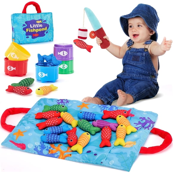 Juego de Pesca Montessori Hahaland 22 Piezas Tela Seguro Bebé