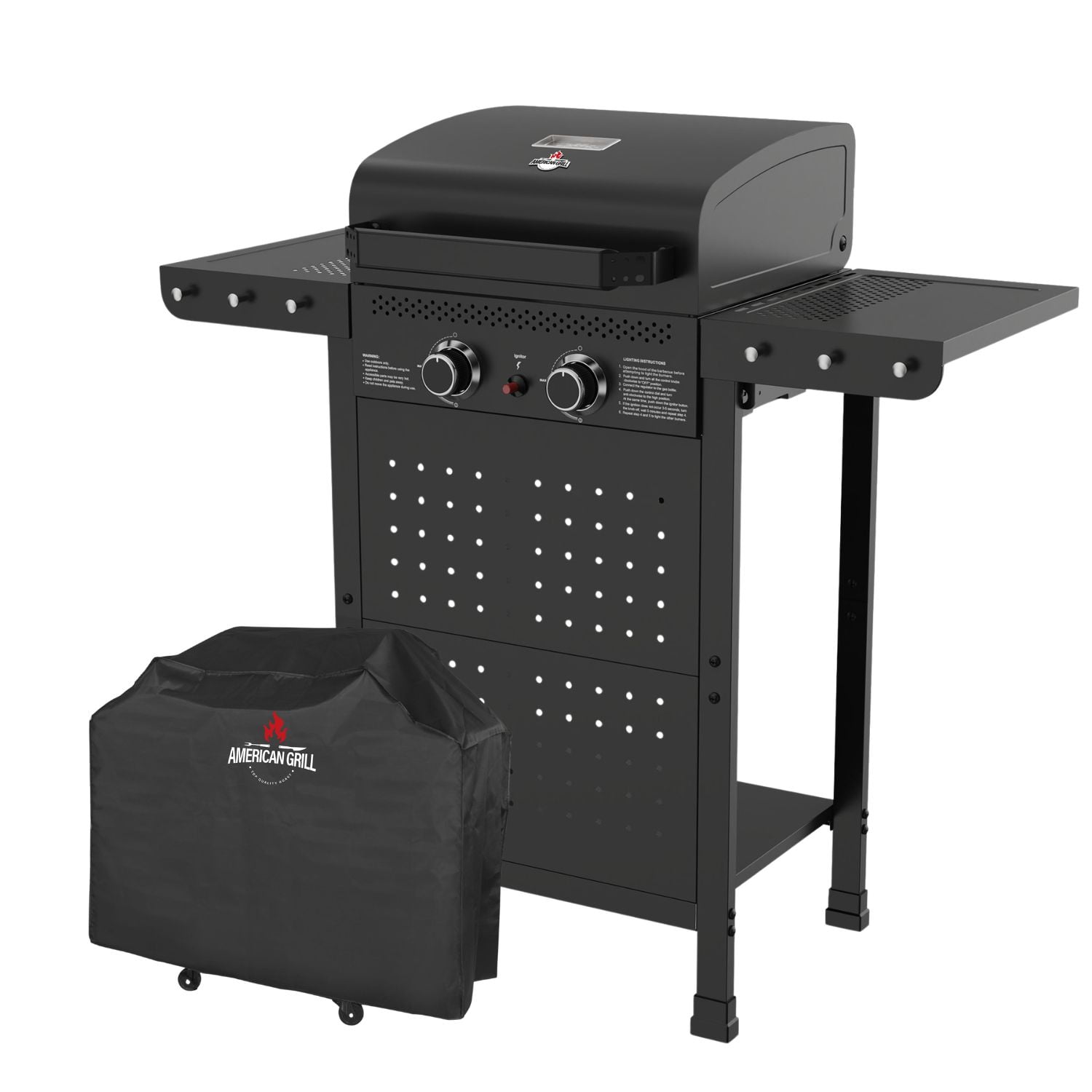 American Grill - Set Parrilla Gas 2 Quemadores Vermont Black + Funda Xxs
