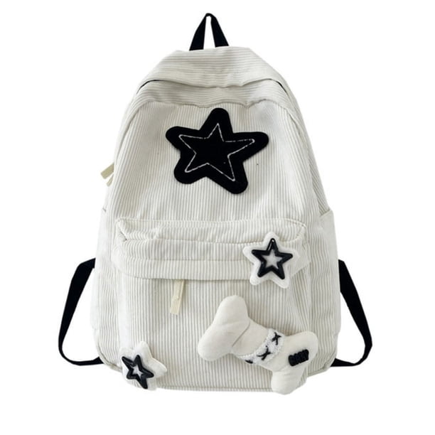 Y2K Girls Star Pattern Laptop Backpack Teen Student Large Capacity School Bookbag Corduroy Rucksack Double Strap Shoulder Bag