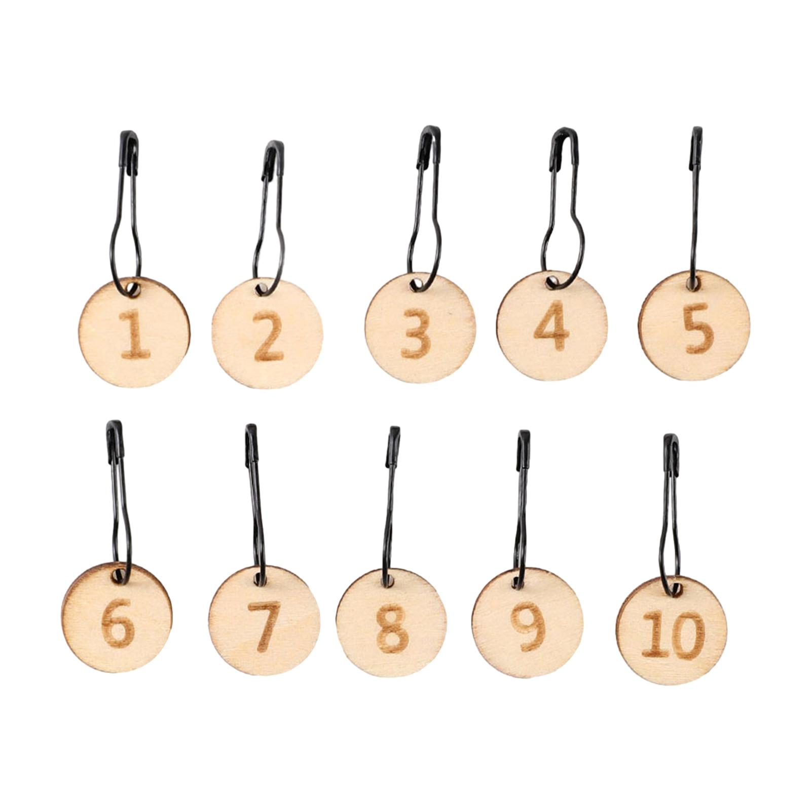Magideal - 10 Piezas Marcadores De Puntadas Anillo Marcador De Ganchillo Artesanías Multifunción Colgante Número De Madera Para Tejer Accesorios De Costura Y