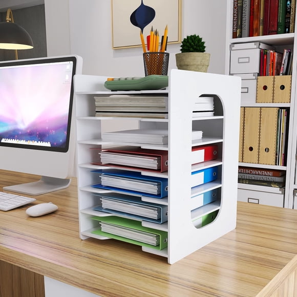 Organizador de papel Natwind de 7 niveles para escritorio de PVC blanco