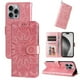 thumbnail image 4 of Funda tipo cartera FOXDOCK para iPhone 16 Pro , diseño girasol en relieve, cuero PU, cierre magnético, soporte y tarjetero, 4 of 5