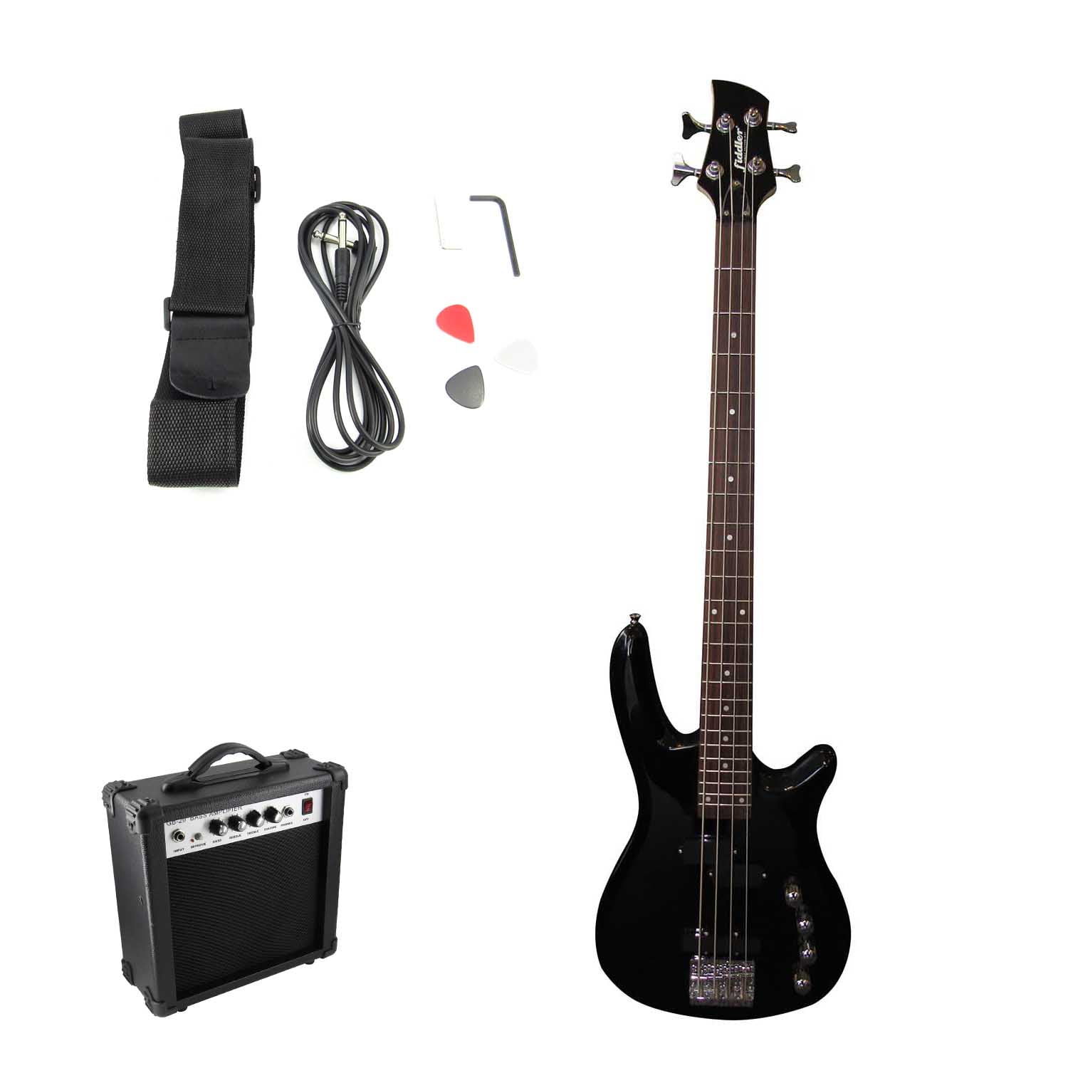 Bajo Eléctrico Fiddler Negro + Amplificador 20w