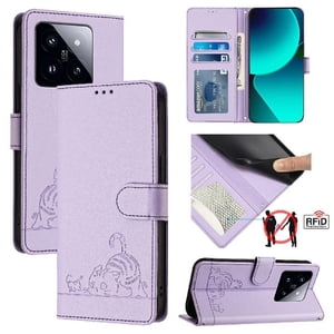 Funda Tipo Cartera Foxdock Para Xiaomi 14 Pro 5G Con Soporte, Ranuras, Rfid, Diseño De Gato