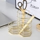 thumbnail image 3 of Portalápices, portalápices dorado para organizador de escritorio, porta brochas de maquillaje de metal con 3 compartimentos., 3 of 7