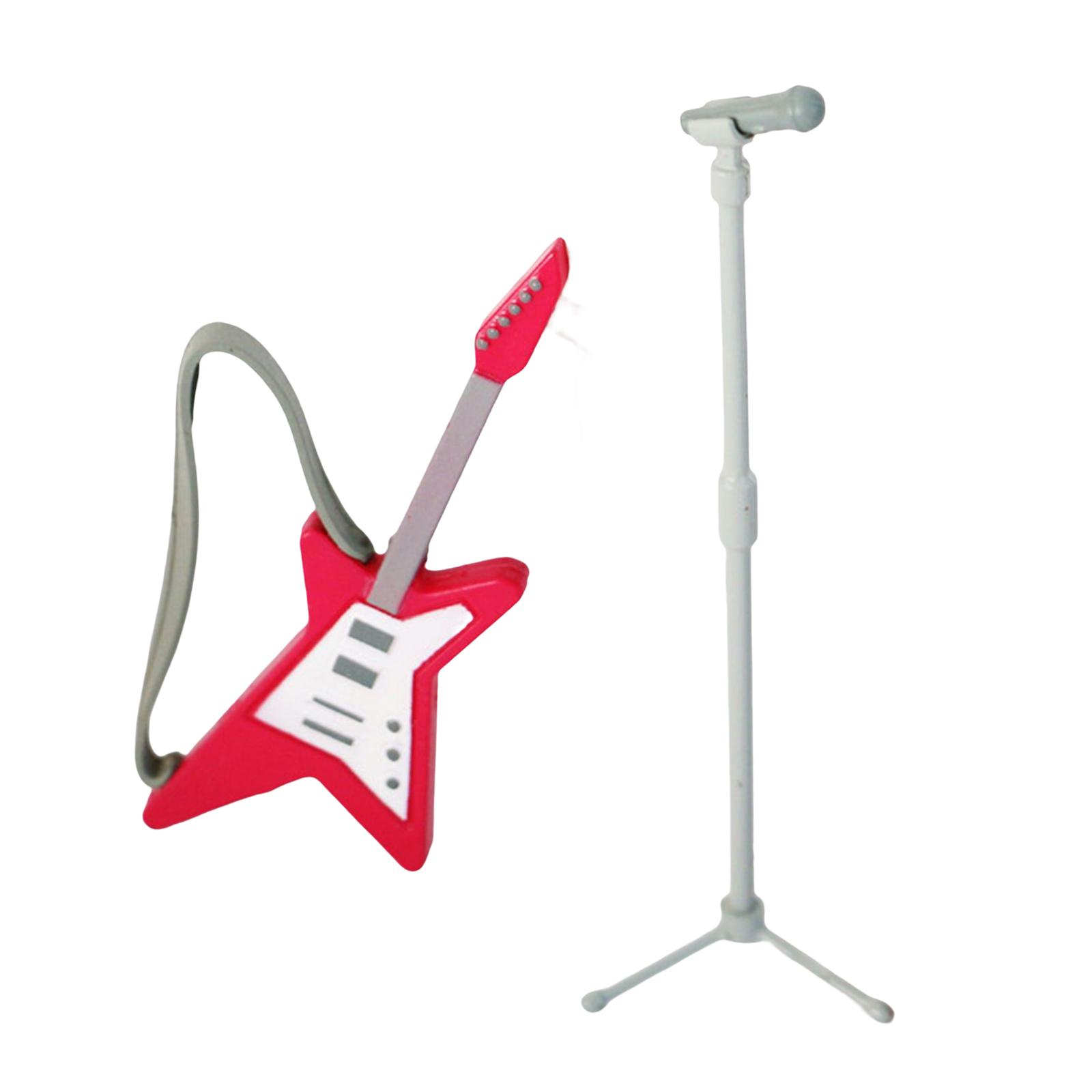 Bothyi - Juego De Guitarra Y Micrófono En Miniatura 2X 1:12, Decoración De Juego De Simulación Para El Hogar