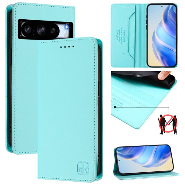 Funda Billetera con Soporte para Google Pixel 8 Pro Bloqueo RFID Plegable Verde menta
