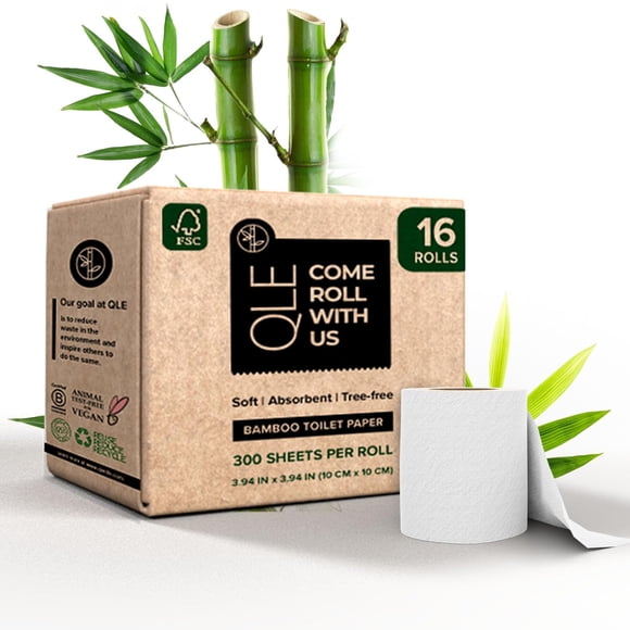 Papel Higiénico QLE Bambú Paquete de 16 Rollos 3 Capas 300 Hojas por Rollo