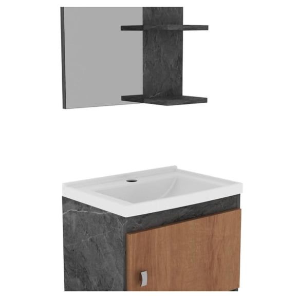 Kit Muebles Baño Aéreo C/Lavamanos Inc. Incluye Espejo Mural Gris Marengo/Almendra