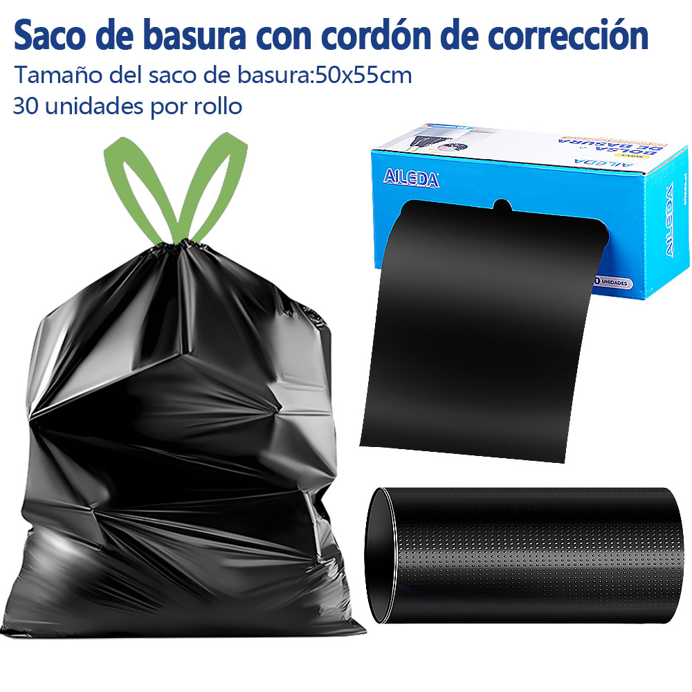 Aileda - Bolsa De Basura Mediana 55X50 Cms 30Uni Con Diseño De Cordón, Alta Resistencia, Gran Capacidad Y Convenientemente Empaquetada En Caja Para El Almacenamiento