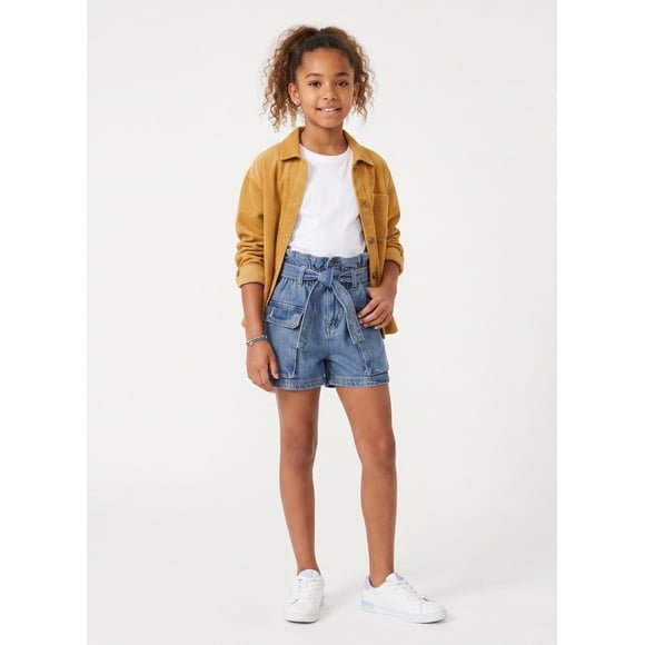Short Jeans Niña Paperbag Cintura Elasticada Denim Con Lazo