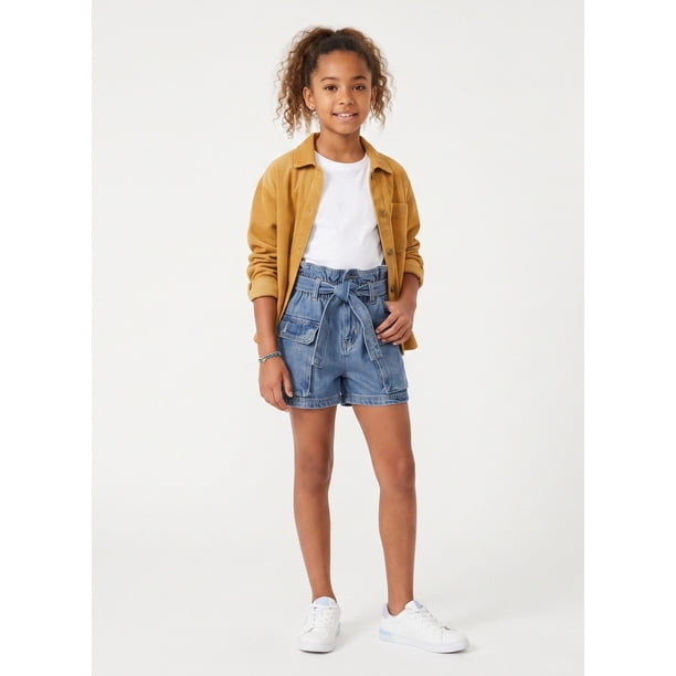 Short Jeans Niña Paperbag Cintura Elasticada Denim Con Lazo