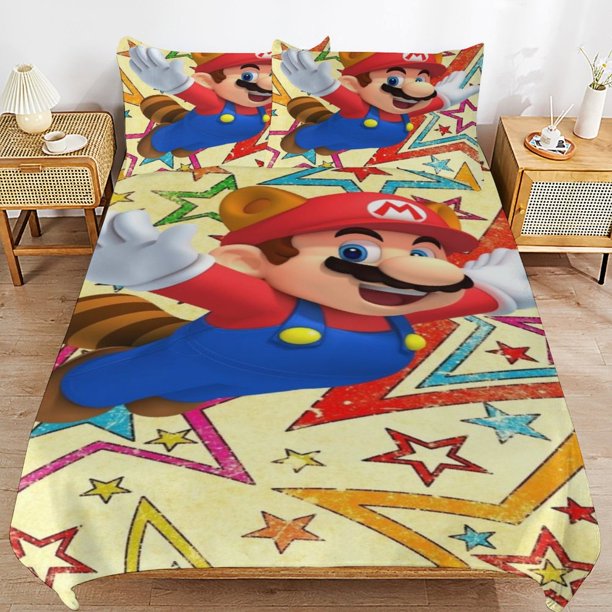 Super Mario Bed Duvet Cover Microfiber Bedding Sets 3D Printed Lightweight 3 Piece Comforter Sets for Kids Boys Girls