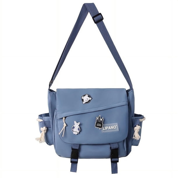Upgrade Your School Look with Our Women's Cute Preppy Shoulder Bag - All-Match Messenger Crossbody Bag with Adorable Pins!