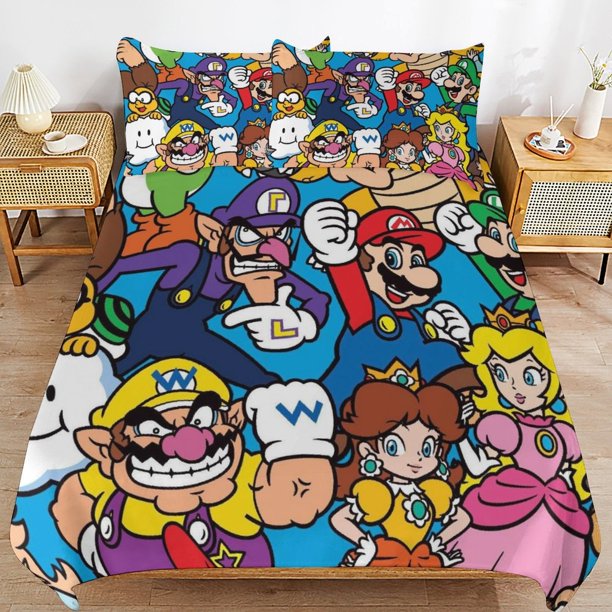 Super Mario 3-Piece Comforter Set for Bedroom Super Mario Bedding Set for Kids Adults Soft Microfiber Duvet Cover Set with Zipper Closure