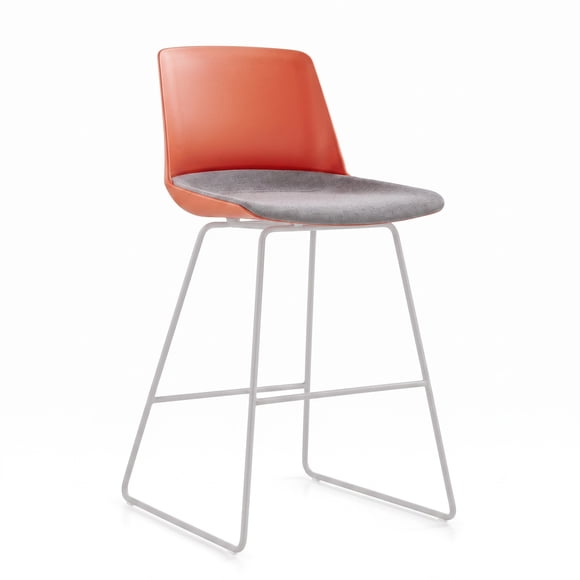Taburete alto modelo Lian Rojo, asiento Tapizado gris