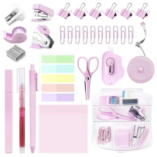 Kit De Útiles Escolares Mini Yumooni, Set De Engrapadora Rosa