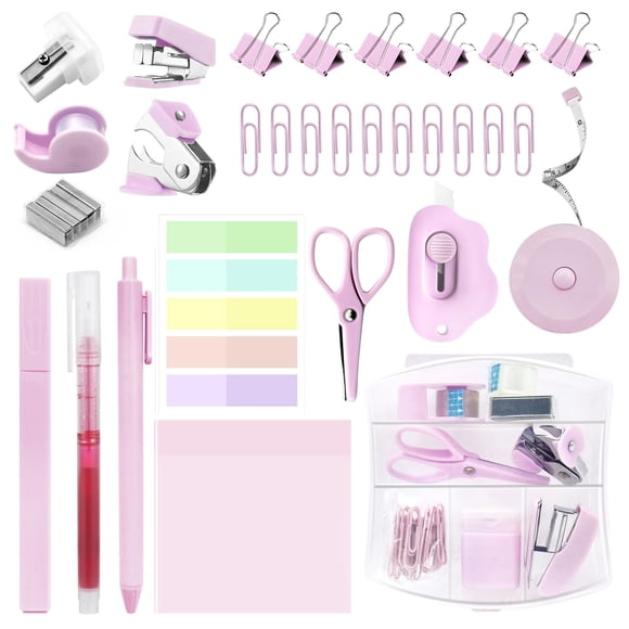 Kit de útiles escolares mini YUMOONI, set de engrapadora rosa
