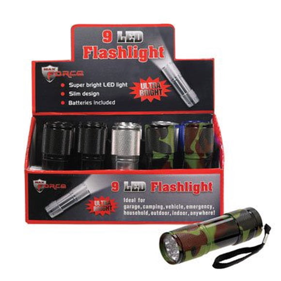 Linterna promocional DD 9 LED, aluminio, pilas AAA