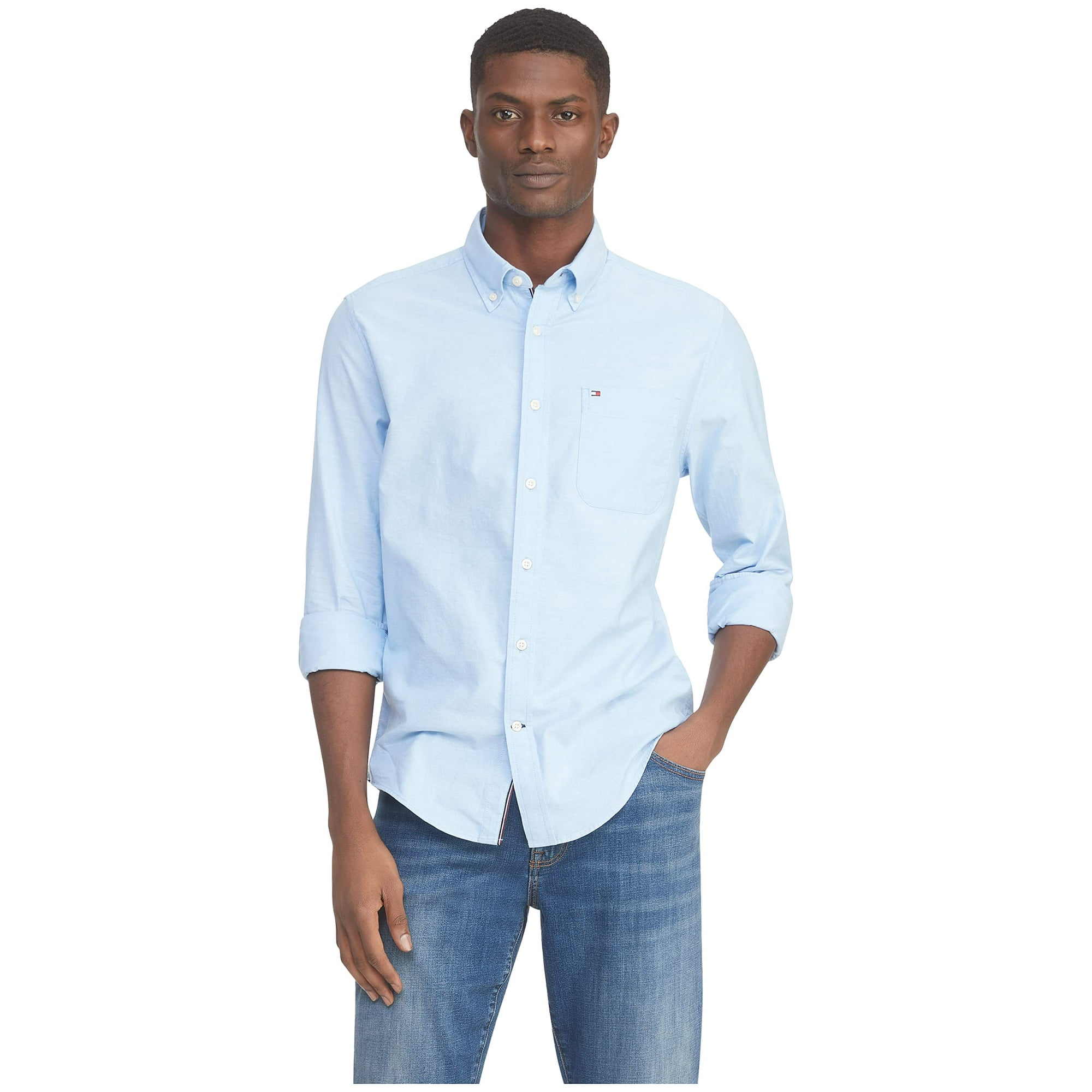 Camisa Tommy Hilfiger Oxford De Manga Larga Para Hombre, Corte Personalizado