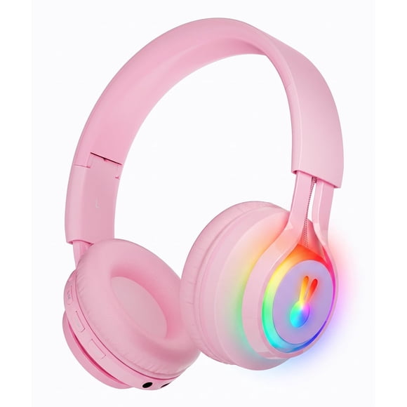 Audífonos Goberistmal LED Conejito Rosa Inalámbricos/Con Cable