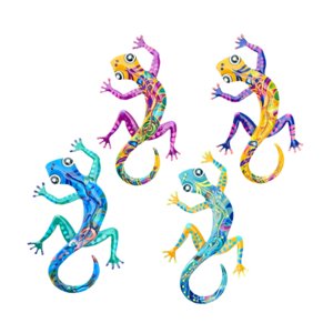 Bothyi - 4X Gecko - Decoración De Pared De Metal Para Vallas, Decoración Del Hogar, Porche, Césped, Esculturas Colgantes
