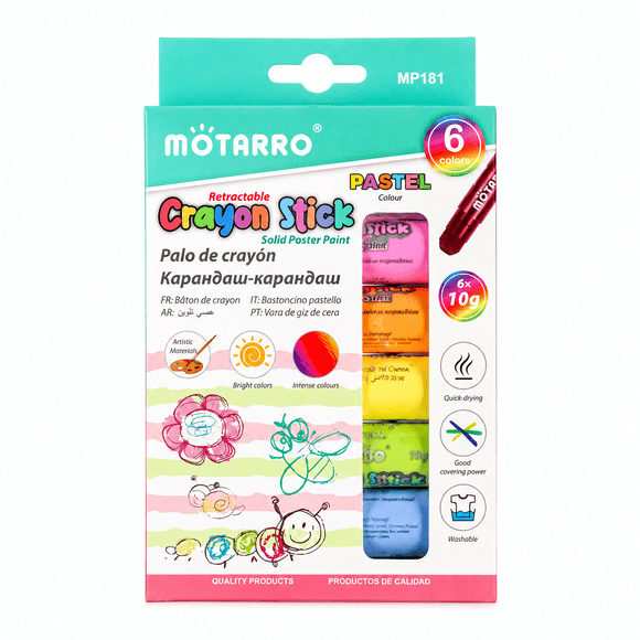 Crayones de témpera sólida Lavables Colores Pasteles - Set 6 Colores