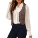 thumbnail image 4 of INSPIRE CHIC Chaqueta sin mangas a cuadros elástica asimétrica con botones y cintura fruncida en V para mujer XL Marrón, 4 of 8