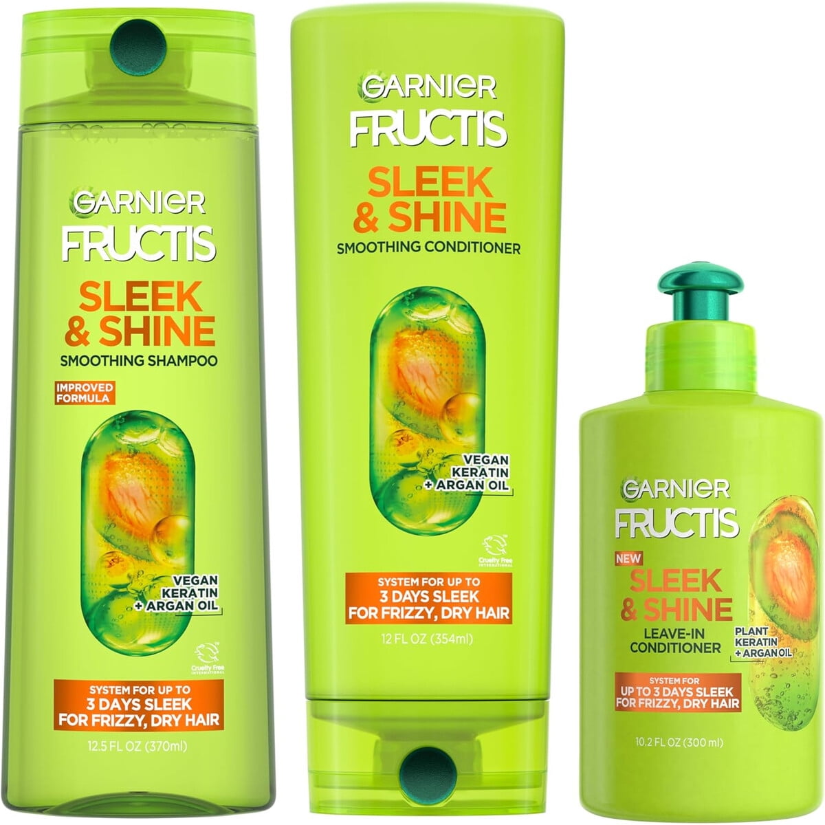 Set Garnier Fructis Sleek & Shine Shampoo, Acondicionador Y Leave-in