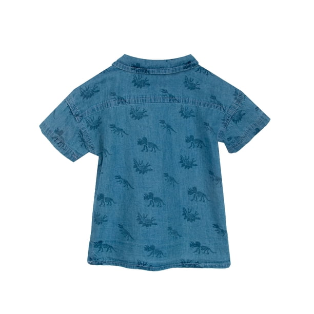 Camisa Bebé Niño Mnaga Corta Estampado Dinosaurios Denim Pillin
