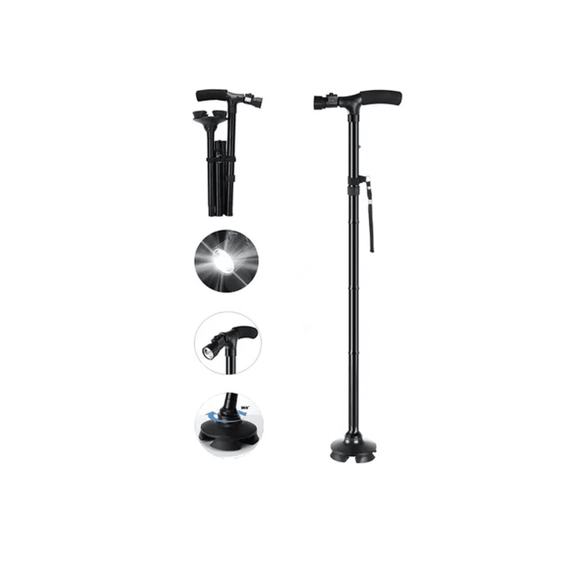 Genérico - Bastones Para Adulto Mayor, Bastón Plegable Ajustable, Luz Led Ajustable, Altura Ajustable, Base Cuádruple Pivotante, Bastón Para Ancianos Y Adultos